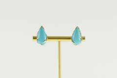 14K Yellow Gold Pear Turquoise Cabochon Ornate Vine Earrings