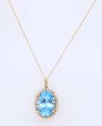 Favorite Yellow Gold Blue Topaz and Diamond Pendant on Chain