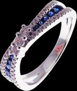 Flowing Channel Set 18k White Gold Sapphire and Diamond Ring with Triple-Stone Center