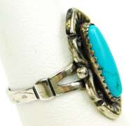 Signed Navajo Sterling Turquoise Ring, Size 5