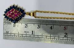 14kt Solid Yellow Gold, Ruby & Blue Sapphire Necklace