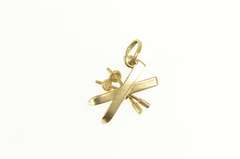 14K Yellow Gold 3D Crossed Skis Skier Winter Sport Charm/Pendant