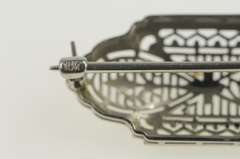 10K White Gold Art Deco Filigree Ornate Floral Bar Pin/Brooch