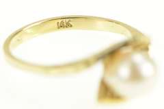 14K Yellow Gold Retro Classic 6.7mm Pearl Wavy Bypass Ring