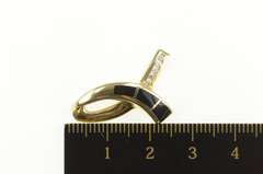 14K Yellow Gold Black Onyx Diamond Wavy Criss Cross Slide Pendant