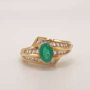 18kt Yellow Gold, Emerald, & Diamond Cocktail Ring