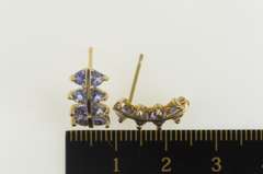 14K Yellow Gold Trillion Tanzanite Inset Semi Hoop Bar Earrings
