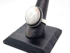 Oval White Agate Gemstone in Tibetan Silver Ring