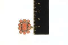 14K Yellow Gold Ornate Victorian Carved Coral Halo Cocktail Ring