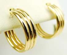 14K Yellow Gold Ribbed Hoop Earrings