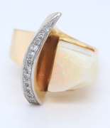 Gorgeous Yellow Gold Free Form Crazed Opal and Diamond Ring