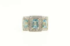 10K Yellow Gold Emerald Blue Topaz Diamond Halo Engagement Ring