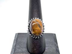 Petite Tiger's Eye in Rope Design Tibetan Silver Ring