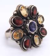 Vintage Sterling Silver Flower Style Gemstone Dome Ring