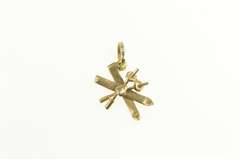 14K Yellow Gold 3D Crossed Skis Skier Winter Sport Charm/Pendant