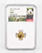 MS69 2001 China 20 Gold Yuan - Panda - Graded NGC