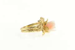 14K Yellow Gold 1960's Carved Coral Rose Vine Bridal Set Ring