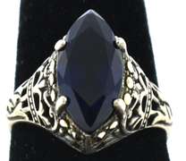 Silver Blue CZ Ring With Marcasite Accents