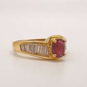 18kt Solid Yellow Gold, Ruby, & Diamond Cocktail Ring