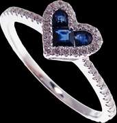 Romantic Ice Blue Sapphire Heart Ring with Diamond Crusted 18k White Gold