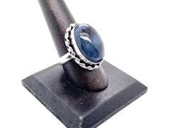 White Circles in Black Gemstone Tibetan Silver Rope Design Ring