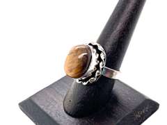 Petite Tiger's Eye in Rope Design Tibetan Silver Ring