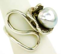 Fabulous Sterling Free Form Ring with Baroque Pearl, 5