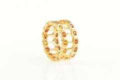 18K Yellow Gold Citrine Bar Bell Eternity Statement Band Ring