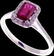 Intoxicating Blood Red 18k White Gold Ruby Ring rimmed with Diamonds