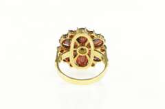 14K Yellow Gold Retro Ornate Pear Garnet Halo Cluster Ring