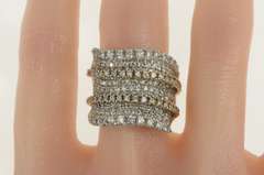 Sterling Silver Pave Cubic Zirconia Encrusted Wavy Statement Ring