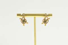 14K Yellow Gold Victorian Emerald Seed Pearl Flower Swirl Bar Earrings