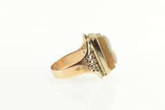 14K Yellow Gold Ornate Carved Coral Shell Cameo Statement Ring