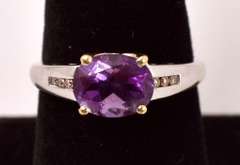 Radiant Amethyst and Diamond Ring in 14K White Gold