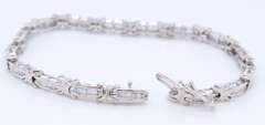 Sparkling White Gold Baguette Station Link Bracelet