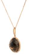 Attractive Smokey Topaz and Diamond Frame Pendant on Chain Necklace