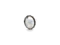 Cabochon Rainbow Moonstone with Blue Sheen Labradorite in Tibetan Silver Energy Rope Design Ring