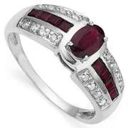 GORGEOUS 0.50 CT GENUINE RUBY & 8 PCS GENUINE RUBY 10K SOLID WHITE GOLD RING