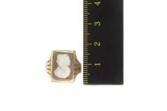 14K Yellow Gold Ornate Carved Coral Shell Cameo Statement Ring