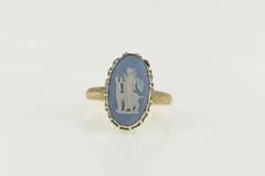 14K Yellow Gold Retro Wedgewood Cameo Ornate Oval Ring