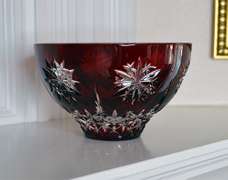 Gorgeous Heavy Cranberry Red Cut to Clear 24 Pbo Crystal Bowl With Snowflakes Pattern