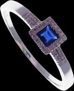 Regal Sole Sapphire 18k White Gold Ring Bordered with Diamonds