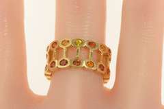 18K Yellow Gold Citrine Bar Bell Eternity Statement Band Ring