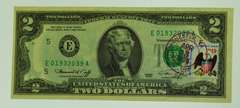 1976 Uncirculated Two Dollar Bill With April 1976 Post Mark Eagle Stamp