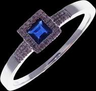 Regal Sole Sapphire 18k White Gold Ring Bordered with Diamonds