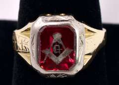 Marvelous Masonic Ruby Ring in Yellow Gold