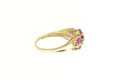14K Yellow Gold Three Stone Syn. Ruby Heart Diamond Ring