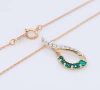 Stunning Yellow Gold Synthetic Emerald and Diamond Infinity Pendant on Chain