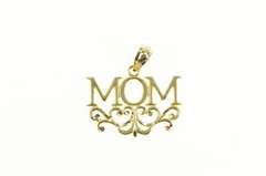 14K Yellow Gold Mom Mother's Day Ornate Scroll Filigree Charm/Pendant