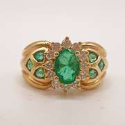 14kt Gold, Emerald, & Diamond Cocktail Ring
